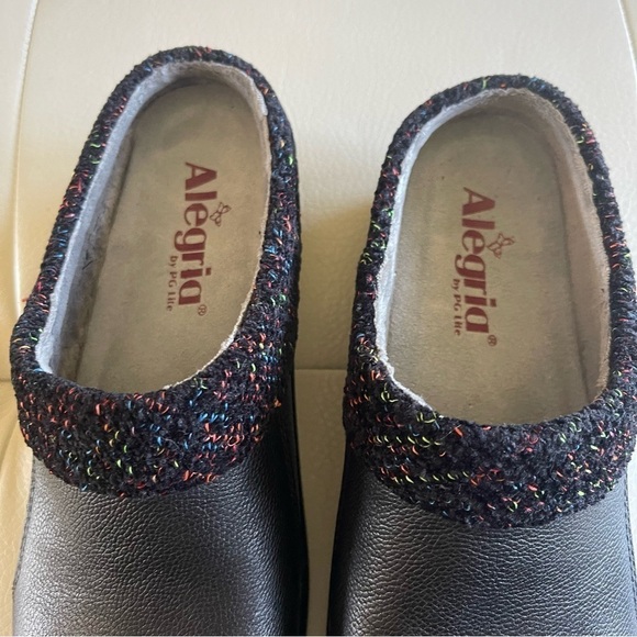 Alegria Kyah Black Leather Mule Knit Trim Comfort KYA-7630 Faux Fur Lining 35 - Picture 12 of 16